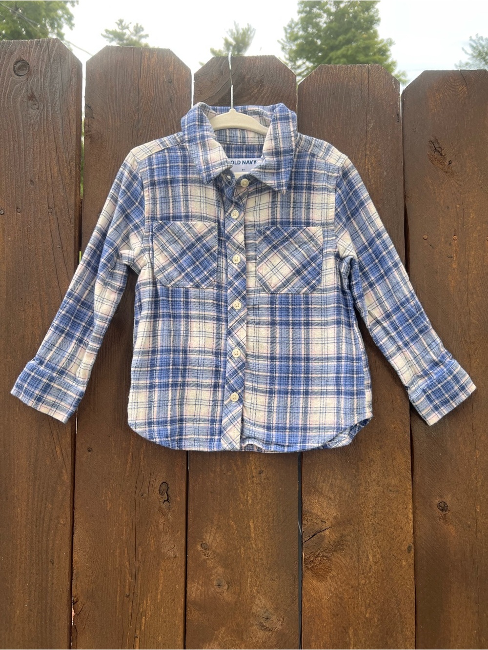 Old Navy Blue Plaid Flannel Button-Up Shirt for Kids- Girls Size 3T